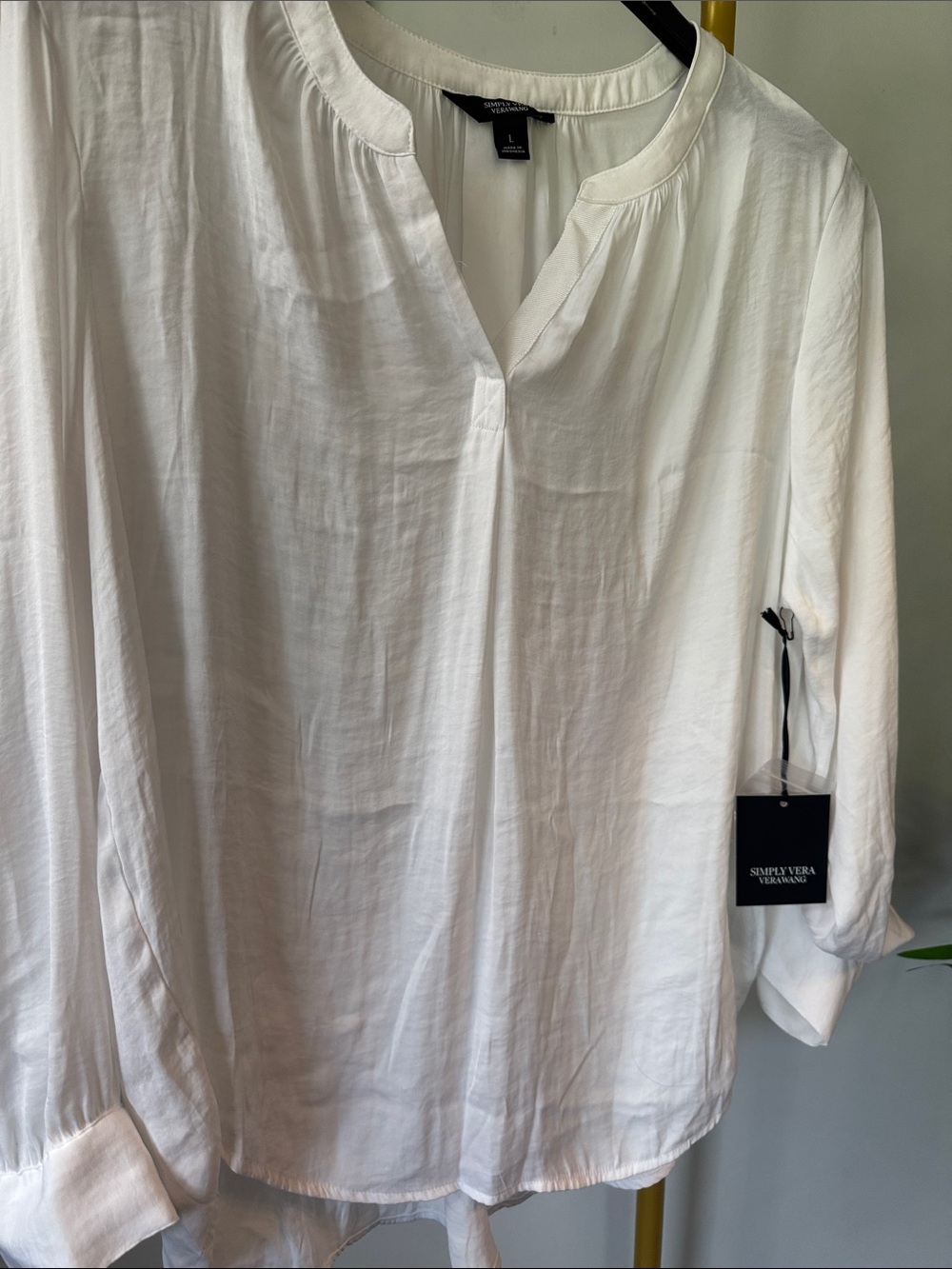 Simply Vera Vera Wang White Split V-Neck Tunic peasant Blouse NWT L - Picture 3 of 11